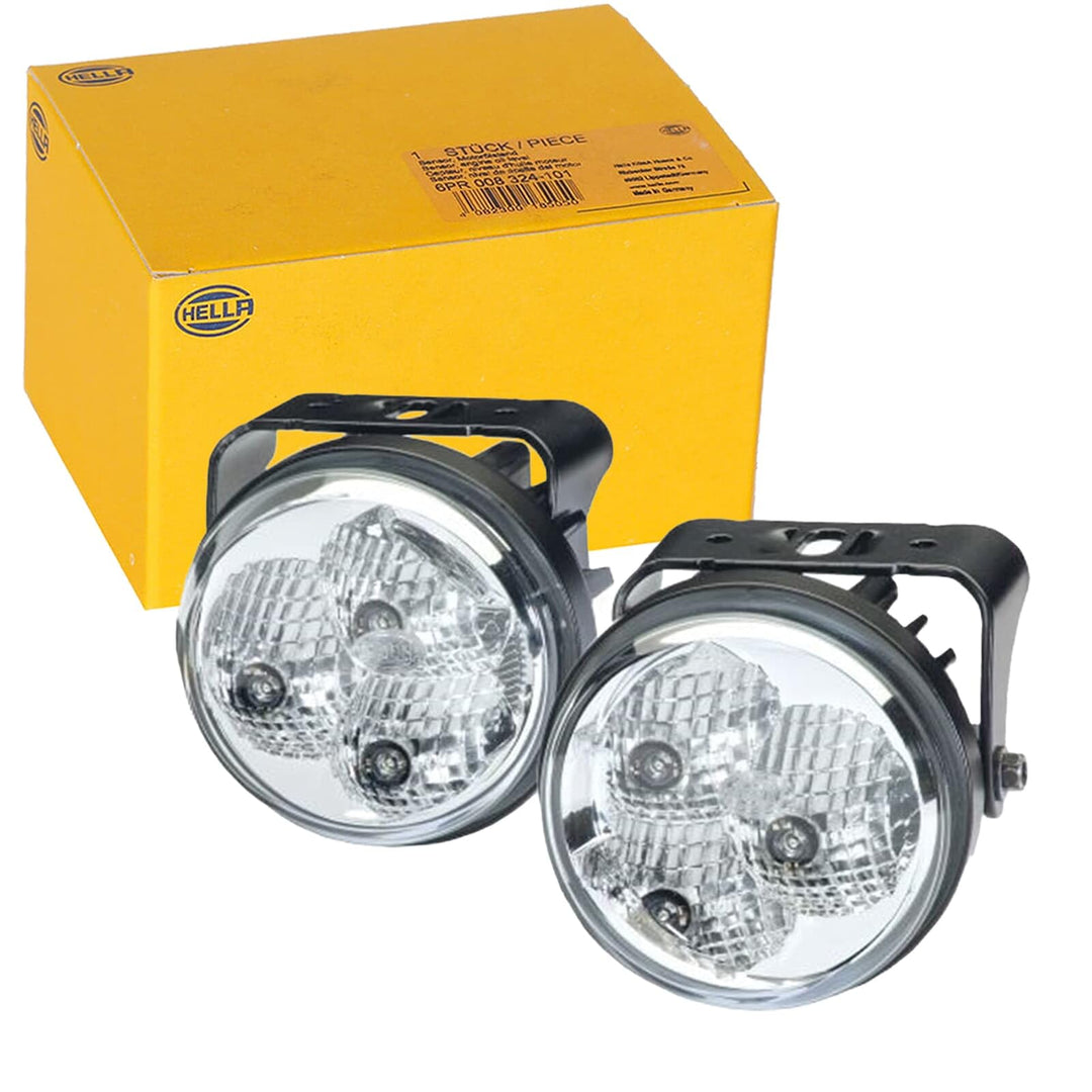 HELLA - LED-Tagfahrleuchtensatz - 90mm - 24/12V - rund - Anbau - Lichtscheibenfarbe: glasklar - Fahr