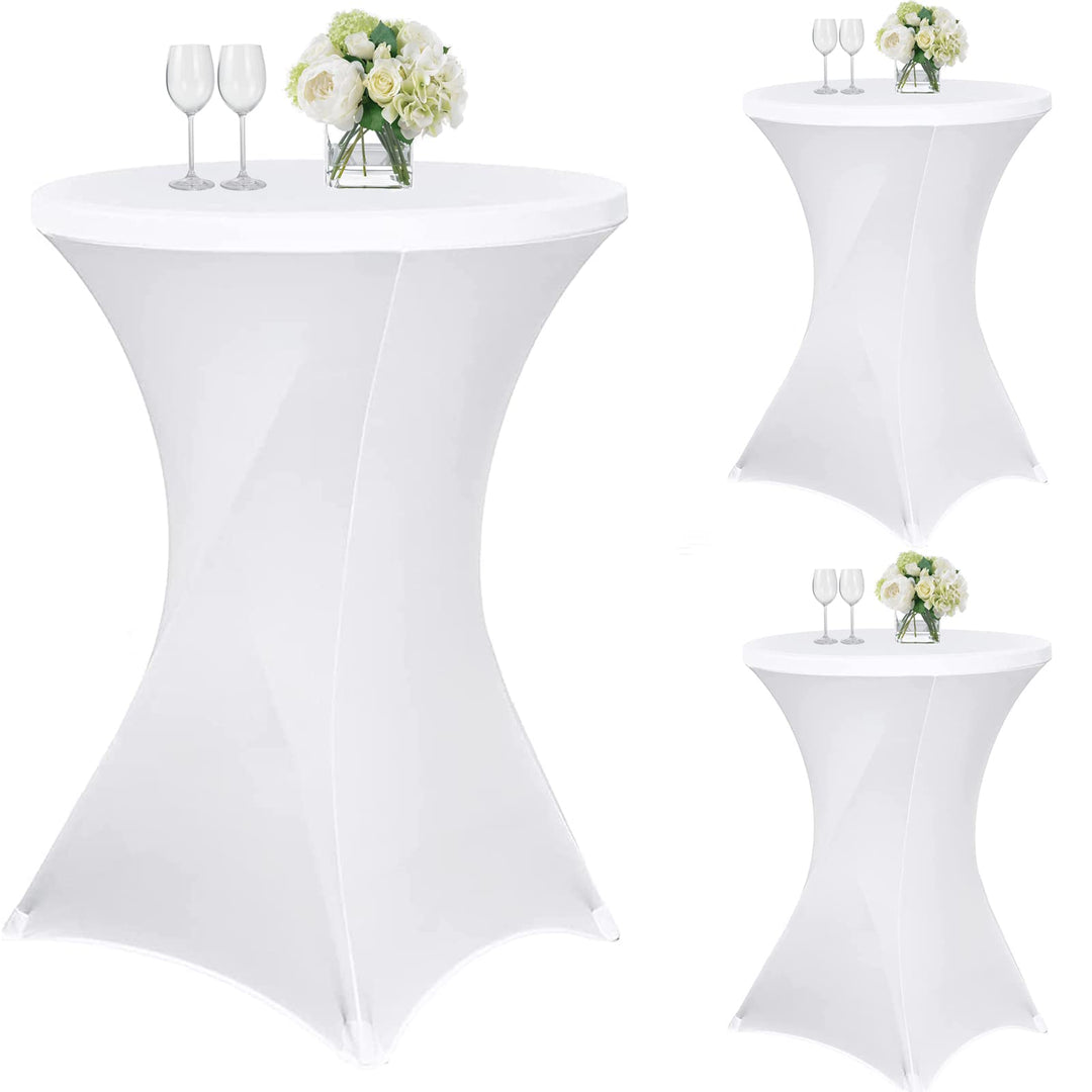 3 Stück Stehtisch Hussen, Stehtische Weiss, Stehtischhussen für Ø 70 cm, Stretch-Tischdecke mit Fuss