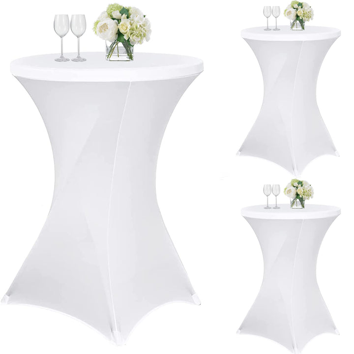 3 Stück Stehtisch Hussen, Stehtische Weiss, Stehtischhussen für Ø 70 cm, Stretch-Tischdecke mit Fuss