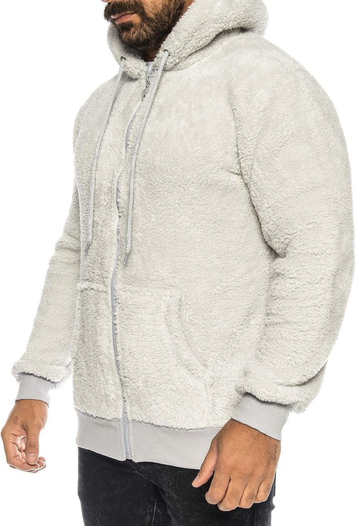 Raff &Taff Herren Kapuzenjacke Teddy Fleece Plüschjacke mit Kapuze Casuale Zip Hoodie Cardigan mit K