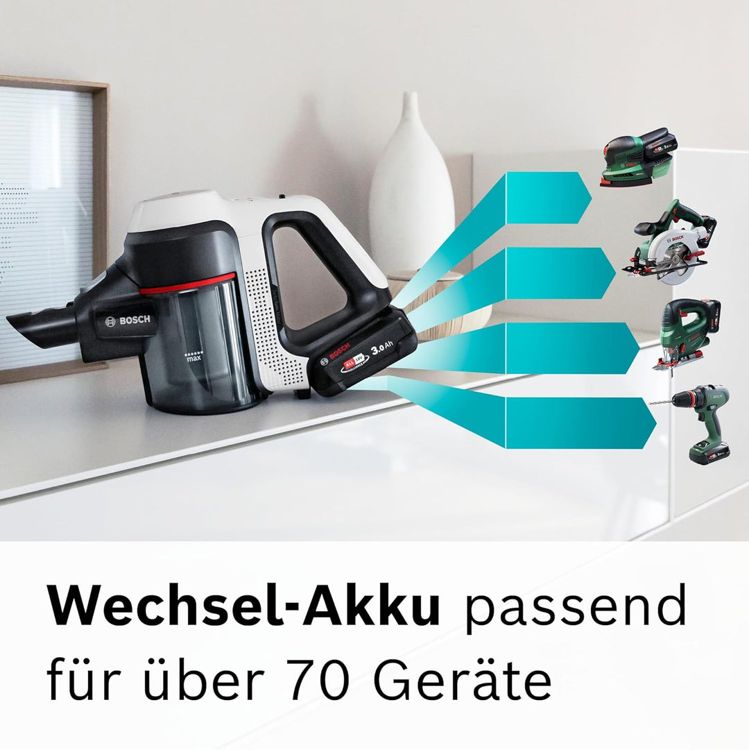 Bosch Akku-Staubsauger Unlimited 7 BSS711W, kabelloser Handstaubsauger, beutellos, Wechselakku, Knic