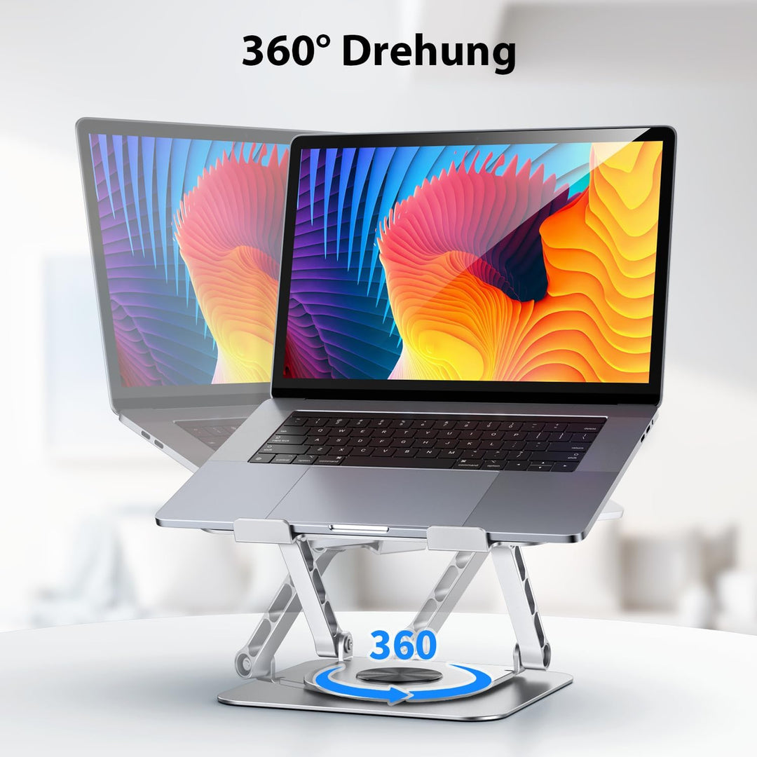 CreaDream Laptopständer für den Schreibtisch, Aluminium-Laptopständer mit 360° drehbarem Fuss, ergon