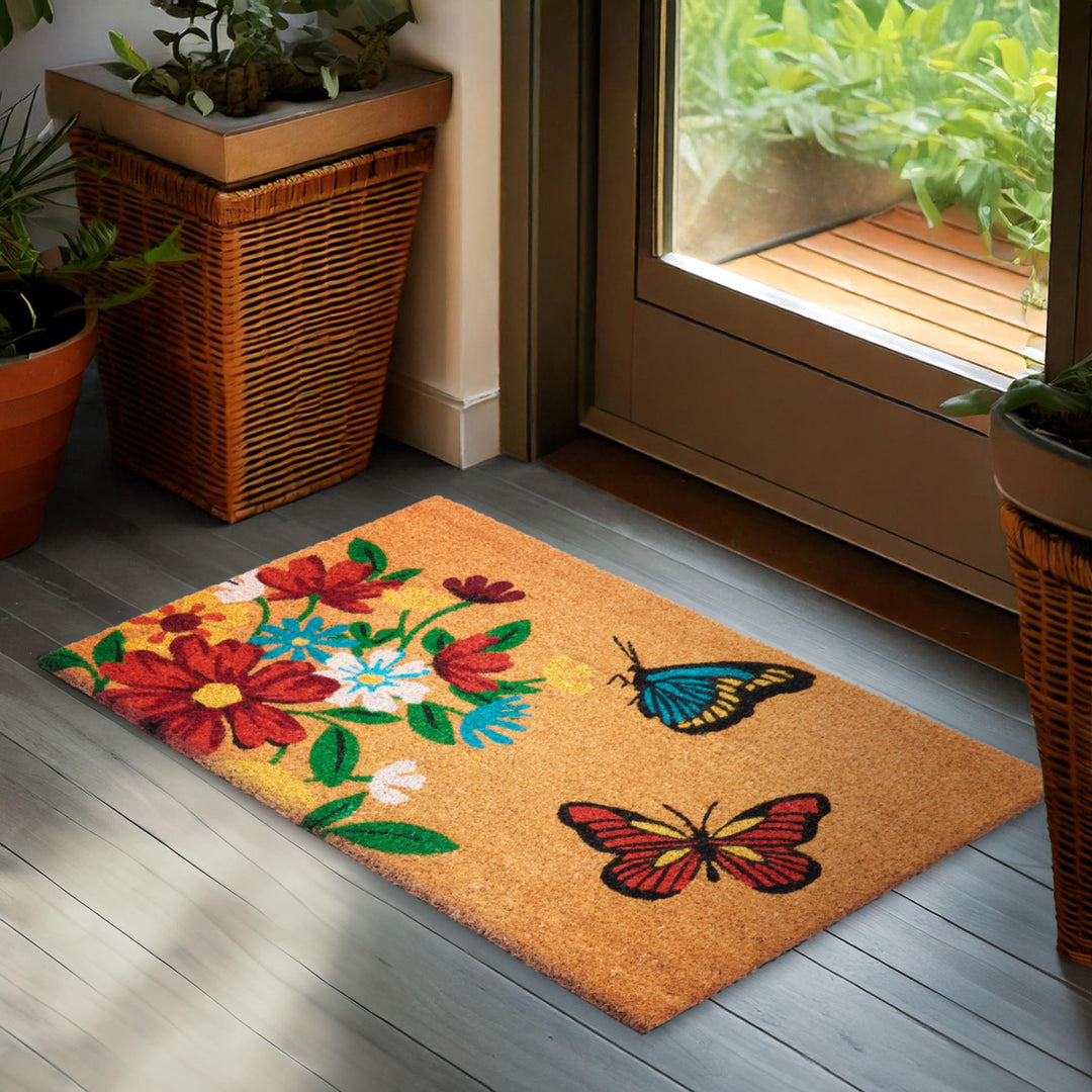 BRUBAKER Fussmatte für Aussen und Innen - Schmetterlinge mit Blumen - 45 x 75 cm Schmutzfangmatte au