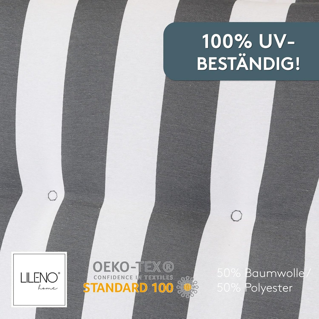 LILENO HOME Gartenstuhl Auflagen als [2er Set - Niedriglehner] in Blockstreifen Grau - Bequeme Liege