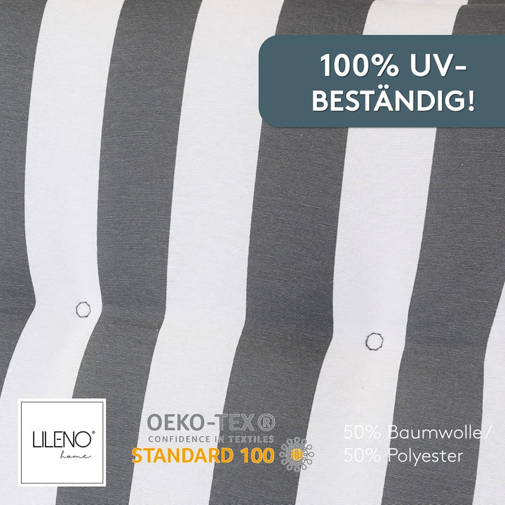 LILENO HOME Gartenstuhl Auflagen als [2er Set - Niedriglehner] in Blockstreifen Grau - Bequeme Liege