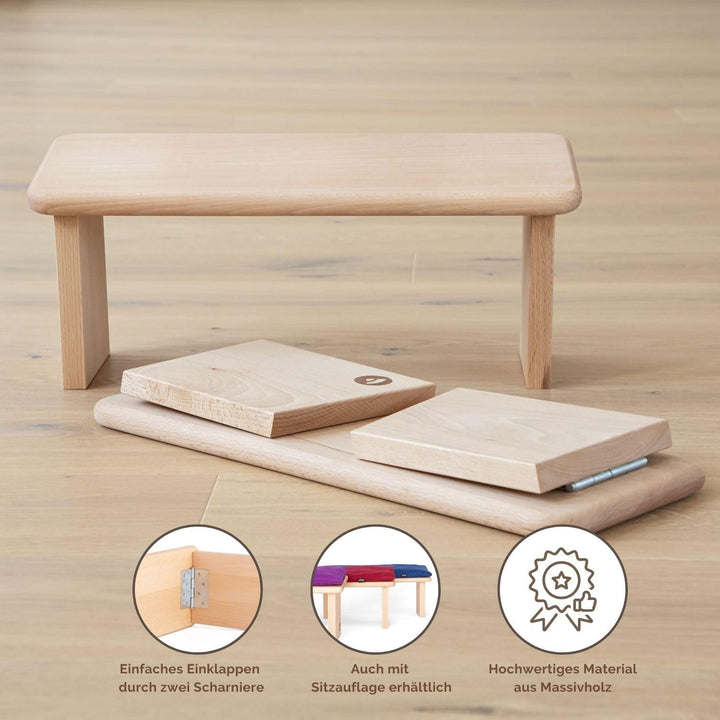 Bodhi Meditationsbank aus Holz (Buche) | Yoga Hocker aus Holz | Kniesitz Medibank für eine Tiefe Med