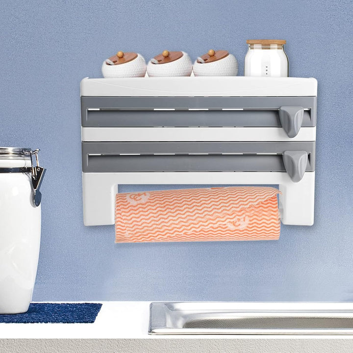 3-Fach Wandrollenhalter, Schneidabroller Küchenrollenhalter Papierrollenhalter für 3 Rollen Foliensc
