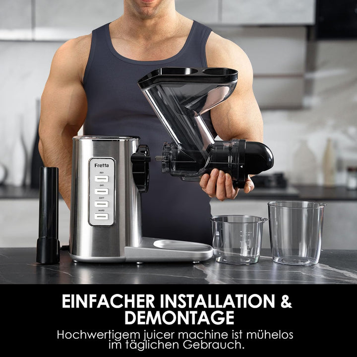 Fretta Slow Juicer Entsafter Gemüse und Obst Testsieger Edelstahl | BPA-frei,Einfache Montage &amp; Rein