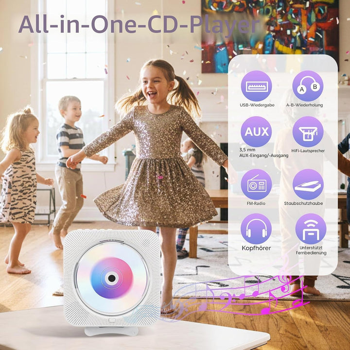 CD-Player mit Bluetooth – Wandmontierbarer Musik-Player Home Audio Boombox mit LCD-Display und Staub