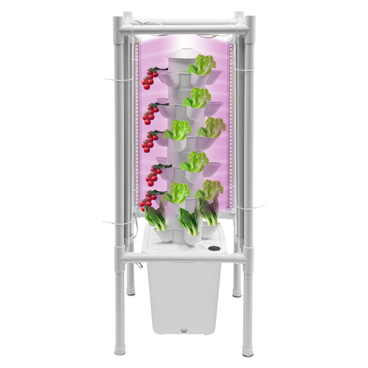 30 Löcher Hydroponik-anbauturm 6 Ebenen Vertikaler Pflanzständer mit LED Beleuchtung Wasserpumpe Zei