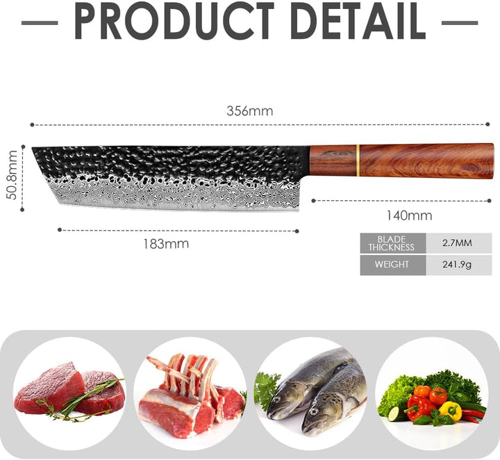 BILLION DUO Damastmesser Nakirimesser 18,3 cm, 67 Schicht VG10 Damaszener Stahl Kochmesser, Profi Fl