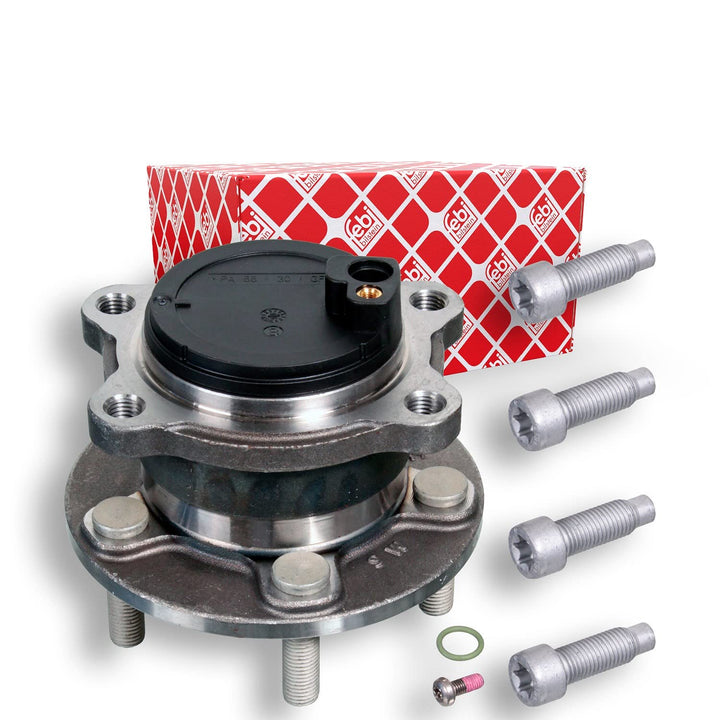 febi bilstein 102496 Radlagersatz mit Radnabe, ABS-Impulsring und Anbaumaterial , 1 Stück