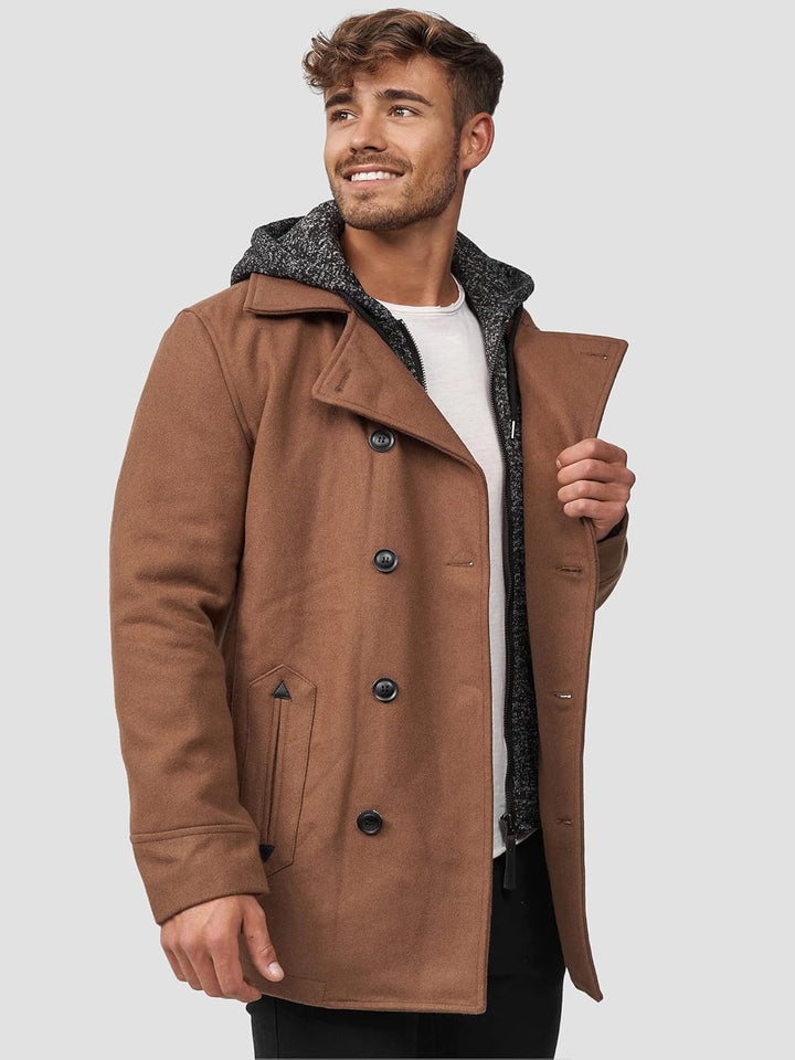 Indicode Herren Cliff Kurzmantel mit Stehkragen | Wollmantel Herrenmantel Mantel, Camel