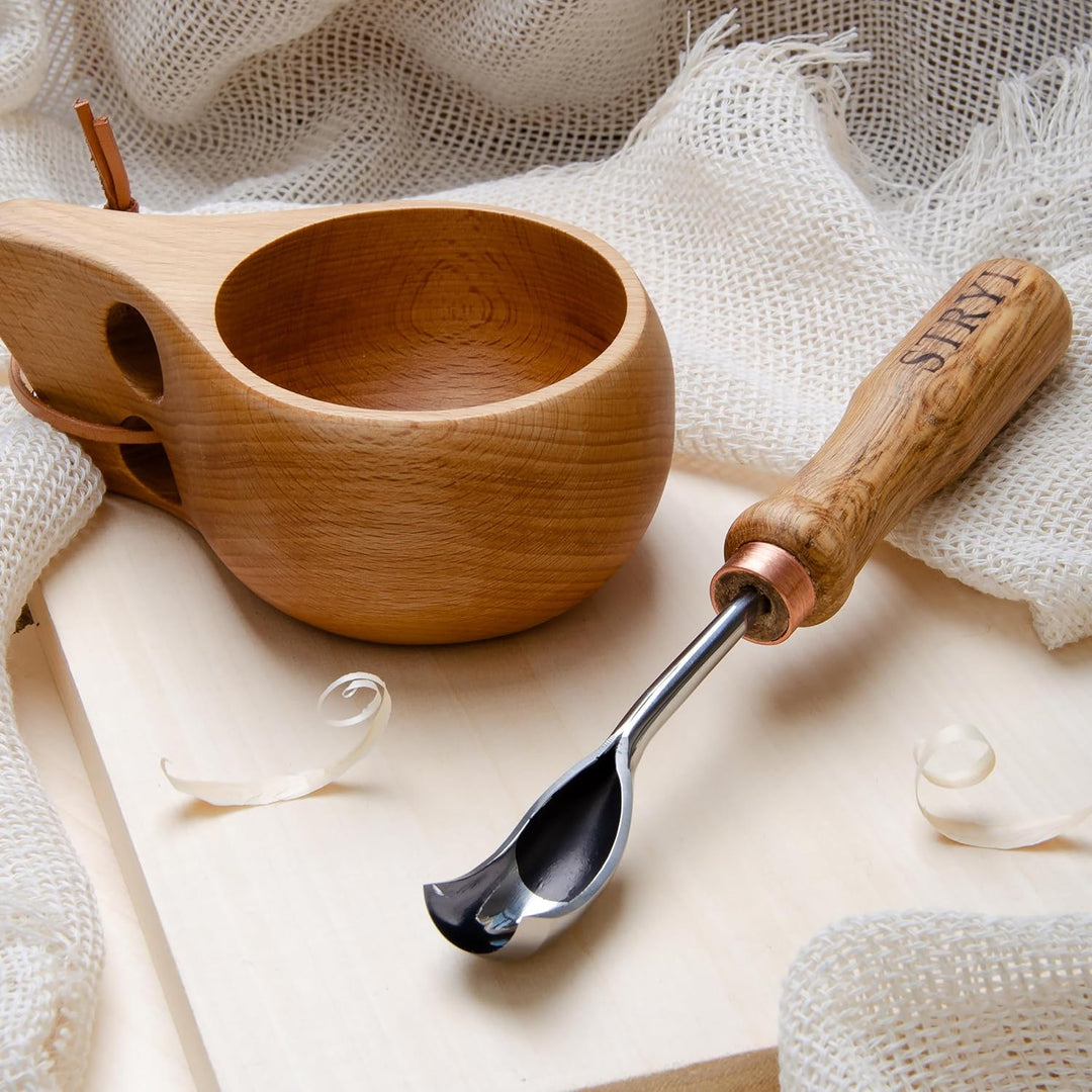 STRYI Profi Schnitzwerkzeug: Gebogenes Hohleisen 20mm (Bent Gouge), Hochwertiger Carbonstahl, Handge