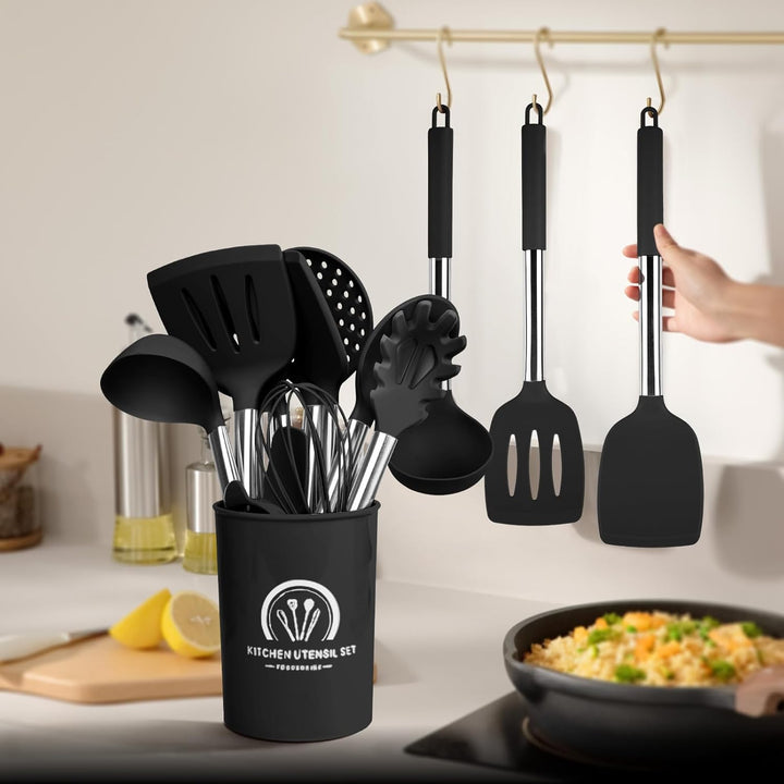 Küchenhelfer Set 45-teilig Küchenutensilien Set Silikon, Spülmaschinenfest mit Utensilienhalter, Hit