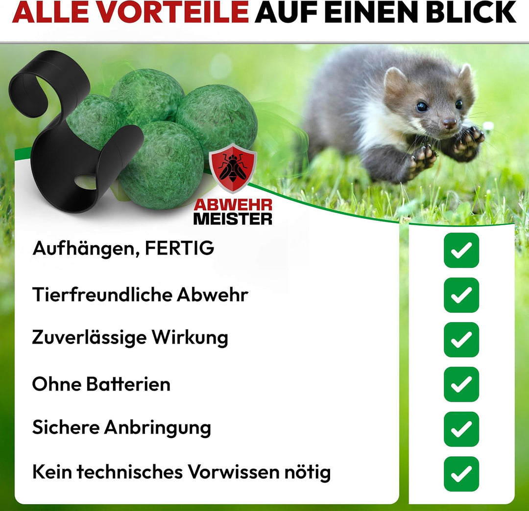 Original 8X Marderschreck-Kugeln inkl. PKW-Halterung, Marderschreck Auto mit Sofort und Langzeitwirk