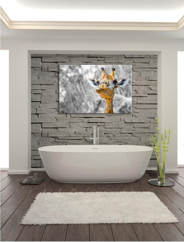 Pixxprint Giraffe in der Natur B&W Detail als Leinwandbild/Grösse: 100x70 cm/Wandbild/Kunstdruck/fer
