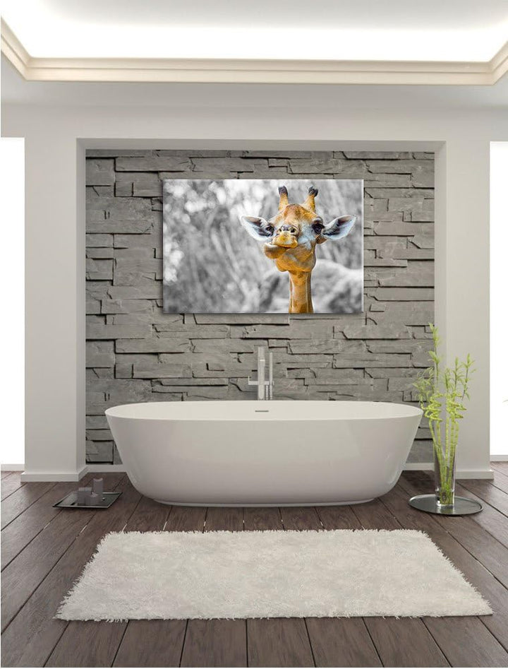 Pixxprint Giraffe in der Natur B&W Detail als Leinwandbild/Grösse: 100x70 cm/Wandbild/Kunstdruck/fer