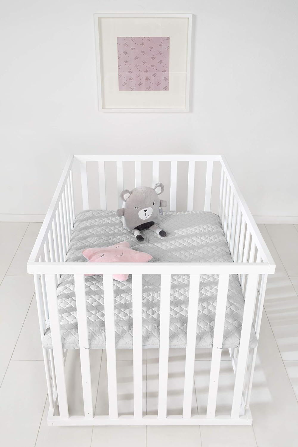 roba Laufgitter 75 x 100 cm - Baby Spielgitter + Einlage roba Style grau - 3-fach höhenverstellbar -