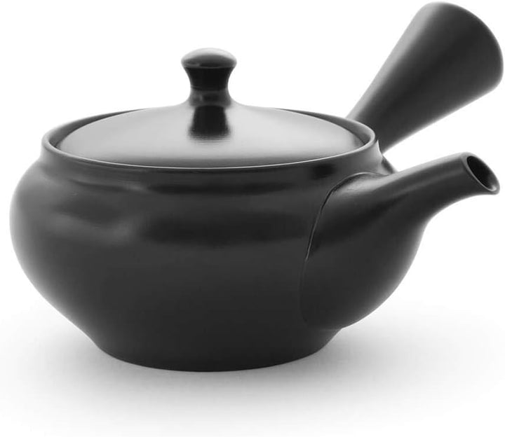 Original japanische Teekanne, Kyusu, mit 5 Becher: Kuro Hiramaru. Integriertes Tee-Sieb aus Edelstah