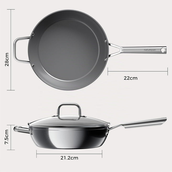 28cm Keramik Pfanne mit deckel, DiamondTitan-Keramikbeschichtung, Antihaft Keramik Bratpfanne mit Ed