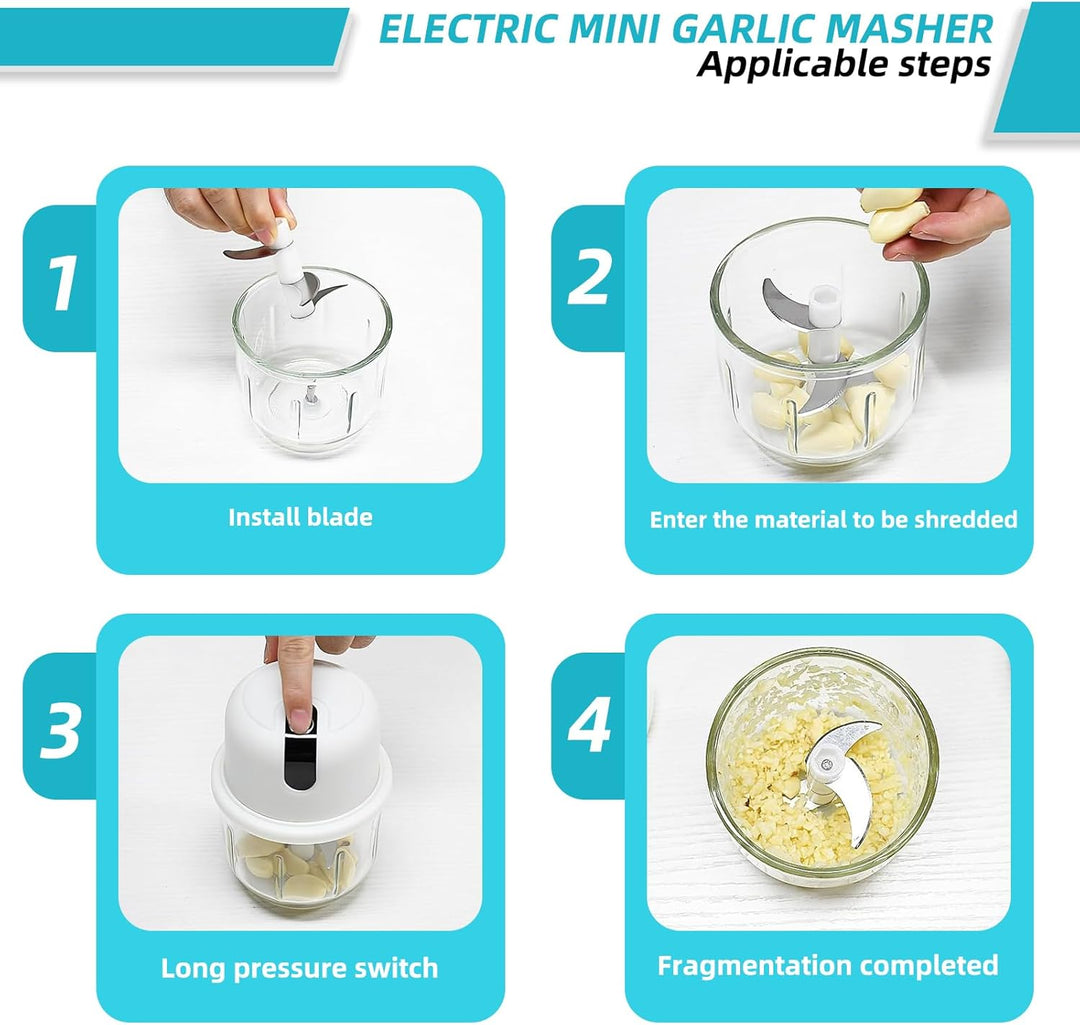 Elektrischer Küchenzerkleinerer, Zwiebelzerkleinerer elektrisch 350 ml, USB-Aufladung, kabelloser Zw