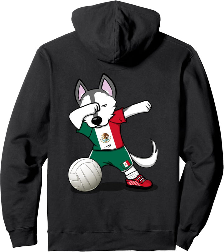 Dabbing Husky Hund Mexiko Volleyball - Mexikanische Flagge Pullover Hoodie