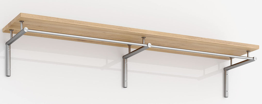PHOS Design, G13-1200-Eiche, 120 cm breite Edelstahl-Wandgarderobe mit Kleiderstange und Eichenholza