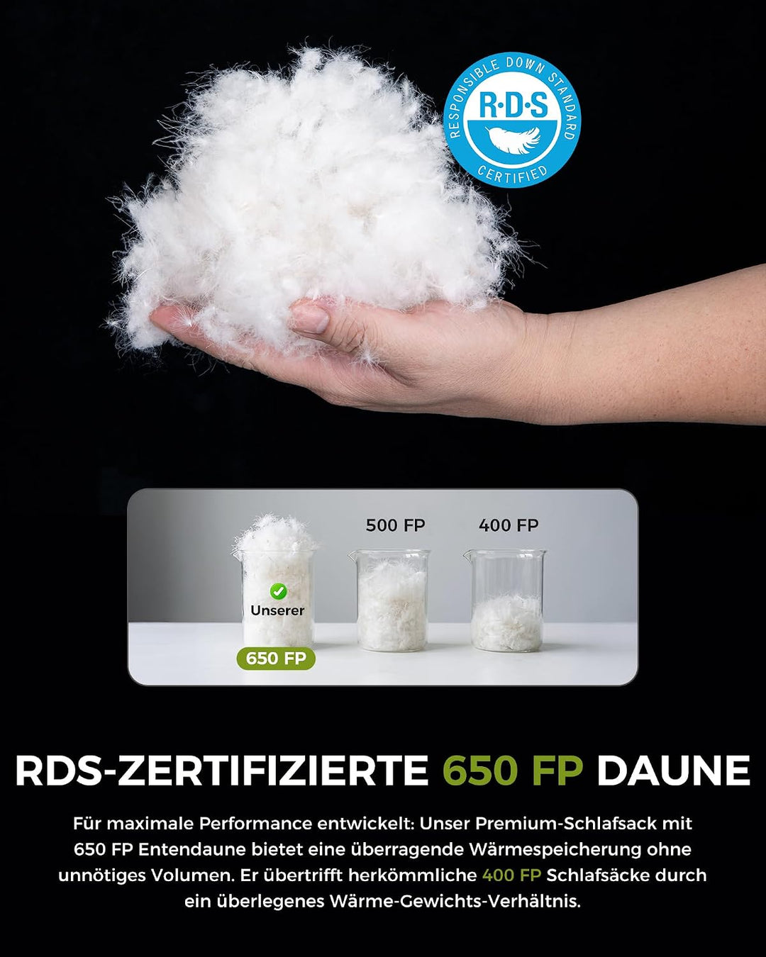 ATEPA Ultraleichter Daunenschlafsack 650/700FP, 3-Jahreszeiten (12°C / 6°C / -1°C), Leicht &amp; Kompakt