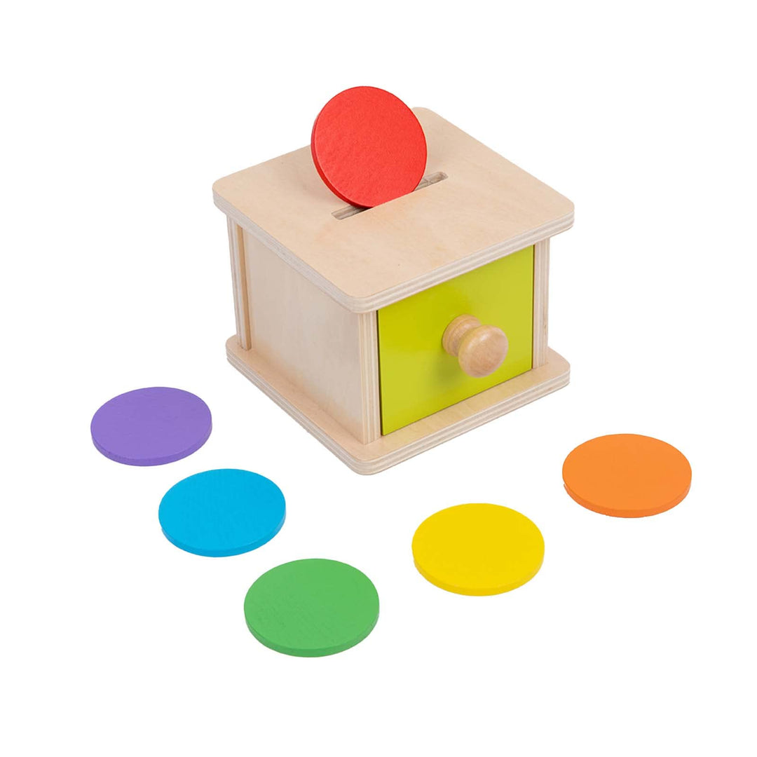 Adena Montessori Spielzeug ab 1 Jahr, Gelb-Grüner Tür Coin Box, Montessori Object Permanence Box Spi