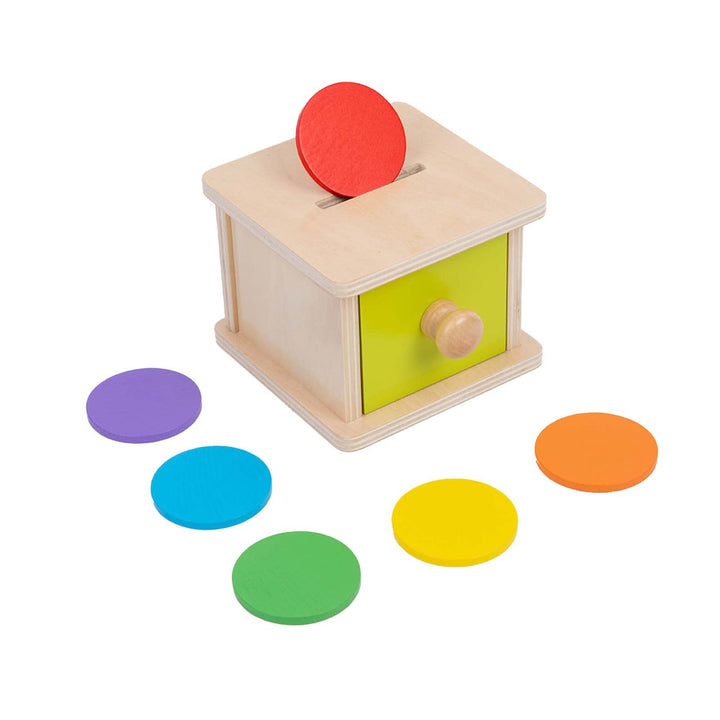 Adena Montessori Spielzeug ab 1 Jahr, Gelb-Grüner Tür Coin Box, Montessori Object Permanence Box Spi