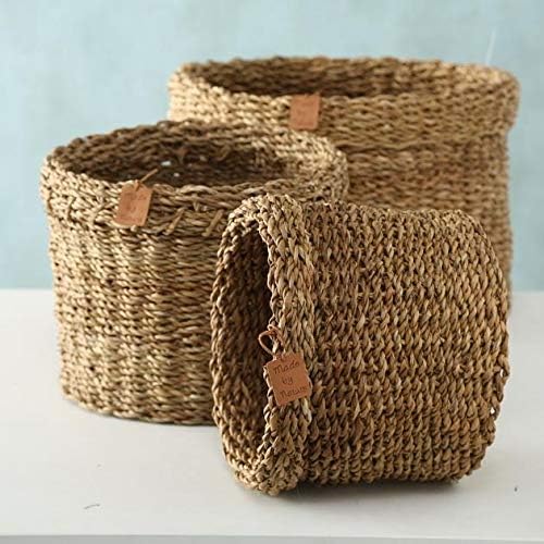 Boltze Sophy 3-teilig (rund, Aufbewahrungskörbe aus Seegras, natürliche Farben, Deko-Körbe im Boho S