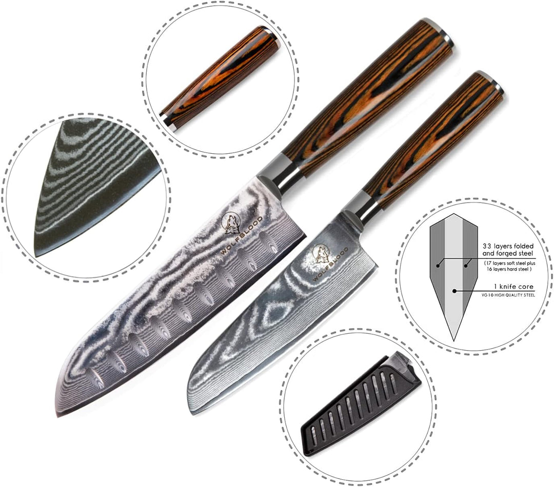 Wolfblood Damastmesser-Set 2er (30cm und 24cm) Profi-Damast-Küchenmesser Set aus 67 Lagen Damaststah