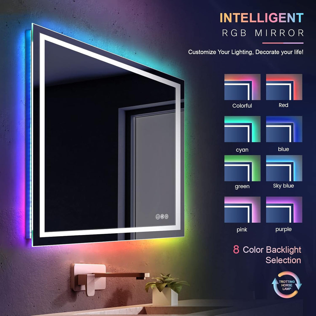 Dripex Badspiegel mit Beleuchtung Led Spiegel mit RGB LED Streifen, Farbwechsel, Touch-Schalter, Dim