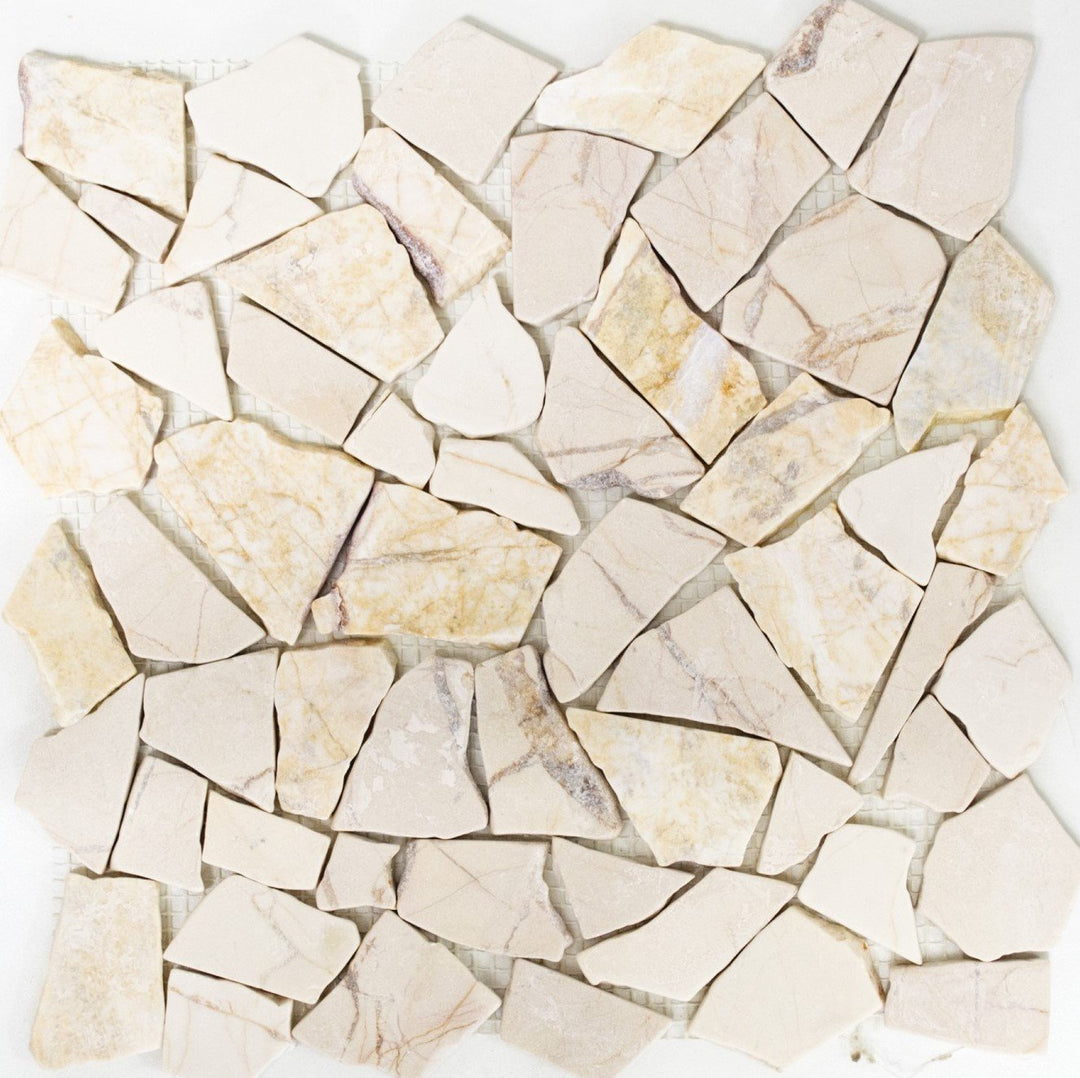 Mosaik Bruch/Ciot golden cream poliert mit Struktur Marmor Naturstein Küche, Mosaikstein Format: 15-
