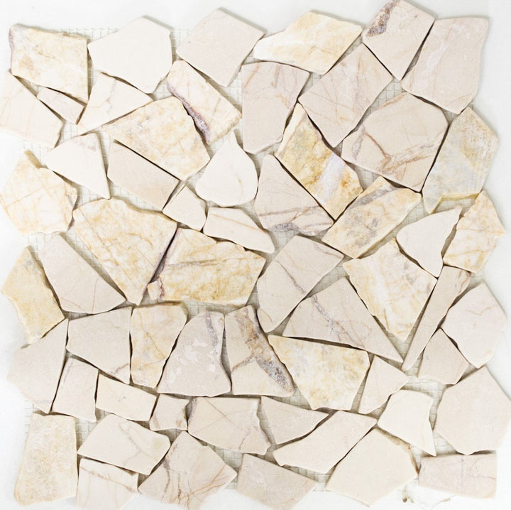 Mosaik Bruch/Ciot golden cream poliert mit Struktur Marmor Naturstein Küche, Mosaikstein Format: 15-
