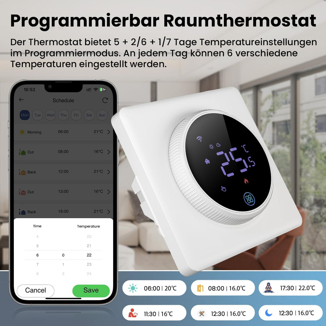 AVATTO Thermostat Für Wasser Fussbodenheizung und Gasboiler，Smart WiFi Thermostat Programmierbar Rau