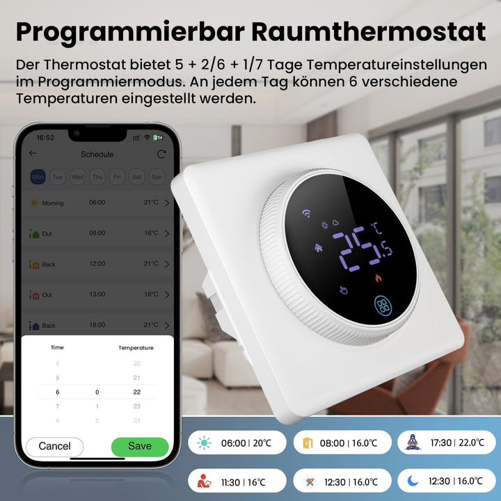 AVATTO Thermostat Für Wasser Fussbodenheizung und Gasboiler，Smart WiFi Thermostat Programmierbar Rau