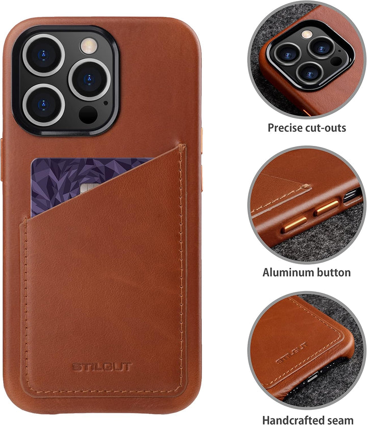 STILGUT Cover kompatibel mit iPhone 13 Pro Max Hülle mit Kartenfach, Case aus Leder, Kartenhülle - C