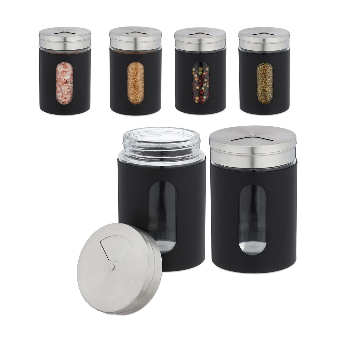 Relaxdays Gewürzstreuer, 6er Set, 3 Streugrössen, Gewürze & Kräuter, XL Gewürzgläser, 290 ml, Glas &