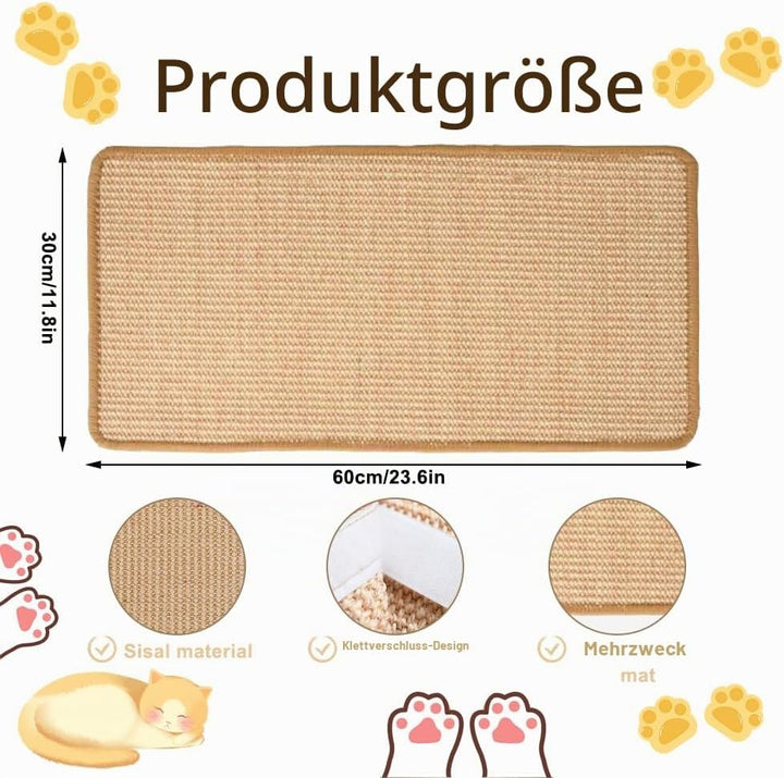 2 Stück Kratzmatte Katze, Kratzteppich Sisal, 60 x 30 cm Wand Katzenkratzbrett, Sisal Fussmatte Tepp