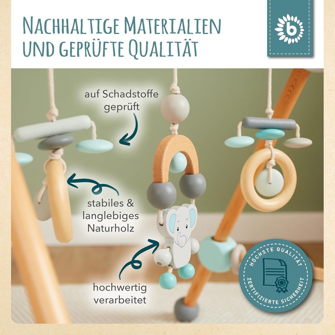 Bieco Spieltrapez | Spielbogen Baby Holz mit Figuren & Kugeln | Spielebogen Holz Baby | Spieltrapez
