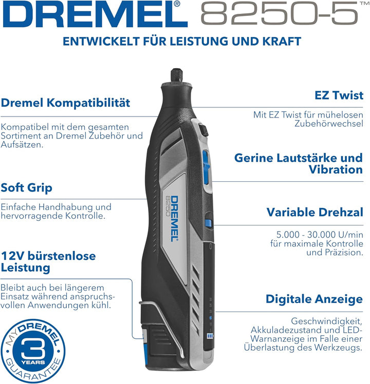 Dremel 8250 12V Akku-Rotationswerkzeug 5.000-30.000 U/min Bürstenloser Multifunktionswerkzeug set mi