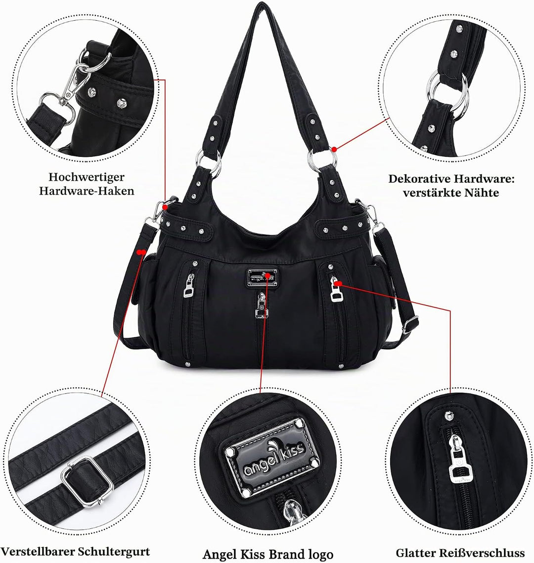 Angelkiss Large Purses and Handbags for Women Washed Faux Leather Crossbody Hobo Satchel Shoulder Ha