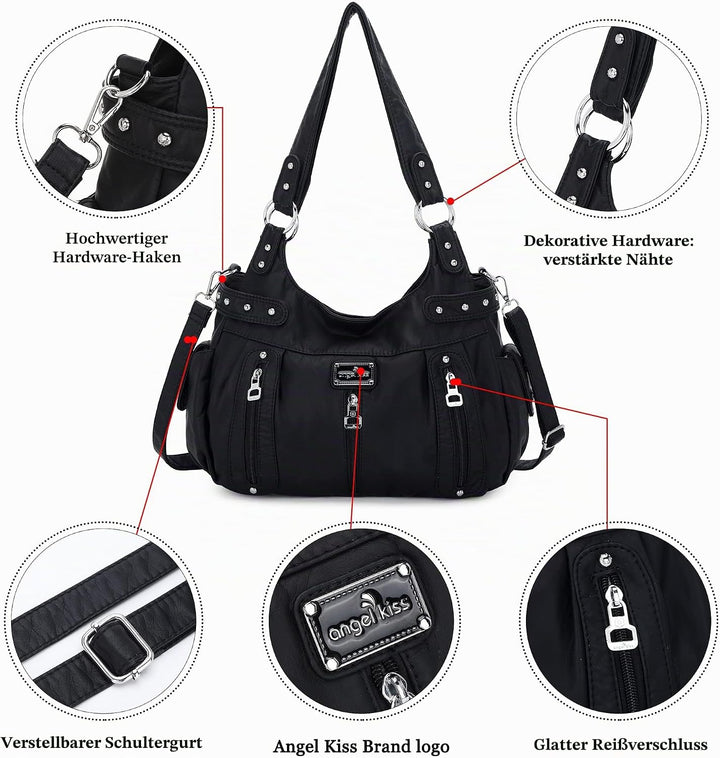 Angelkiss Large Purses and Handbags for Women Washed Faux Leather Crossbody Hobo Satchel Shoulder Ha