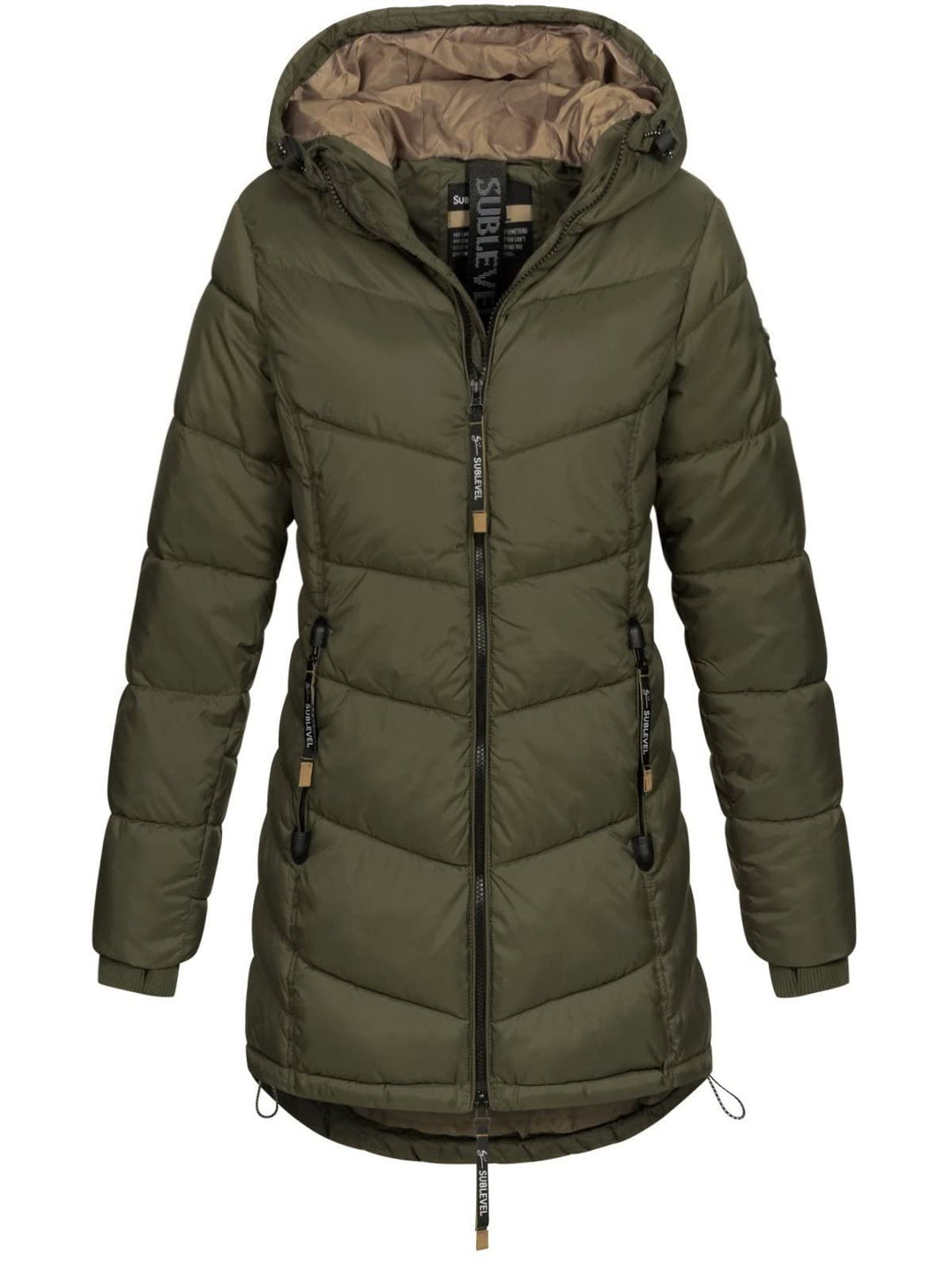 Sublevel Damen Jacke Steppmantel LSL-412 mit gefütterter Kapuze L Mistletoe Green, L Mistletoe Green