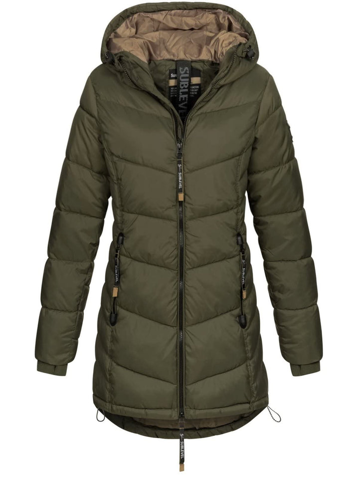 Sublevel Damen Jacke Steppmantel LSL-412 mit gefütterter Kapuze L Mistletoe Green, L Mistletoe Green