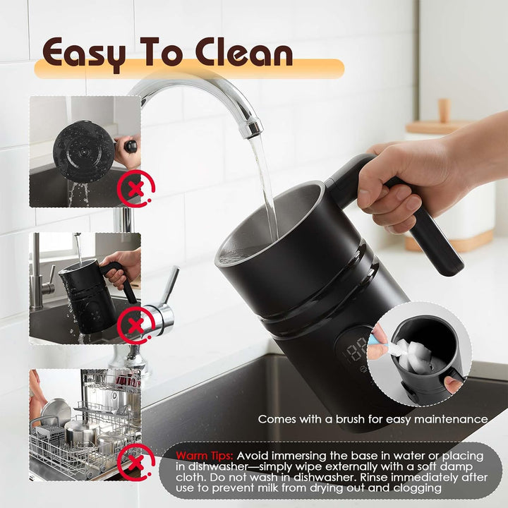 GKXLH 350 mL 4 in 1 Milchaufschäumer Elektrisch mit Temperaturanzeige Black | Geräuscharm Milchaufsc