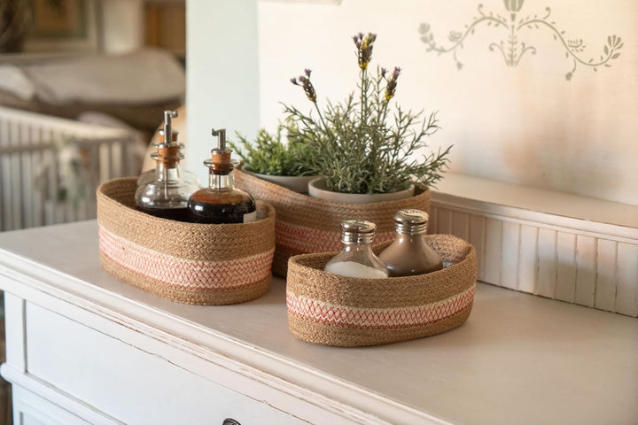 Decorasian Organizer Korb aus Jute geflochten – Set aus 3 ovalen Körben – Wickelkorb bzw. Wickeltisc