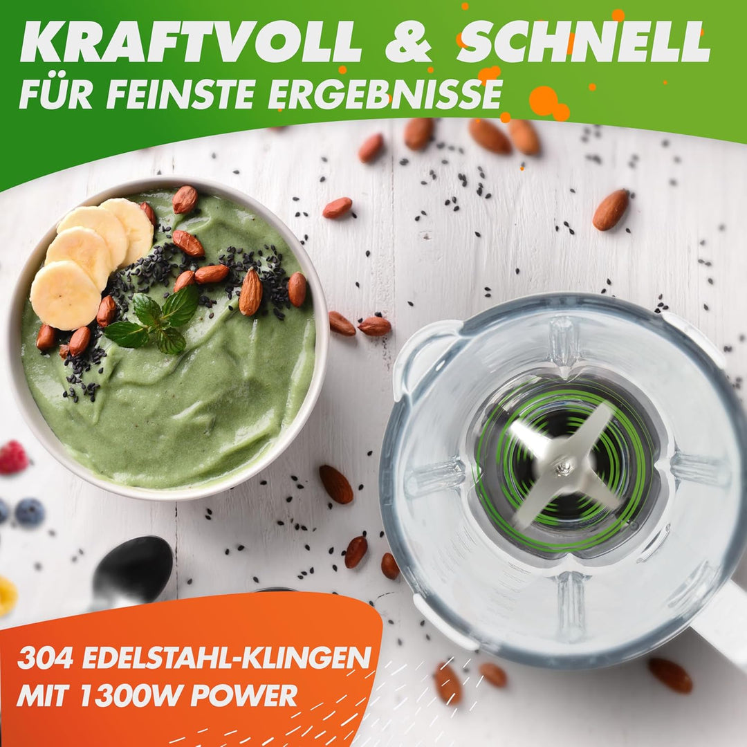 Nutrilovers Standmixer Glas NUTRI-BLENDER GLAS Edelstahl Standmixer mit Glasbehälter Hochleistung 13